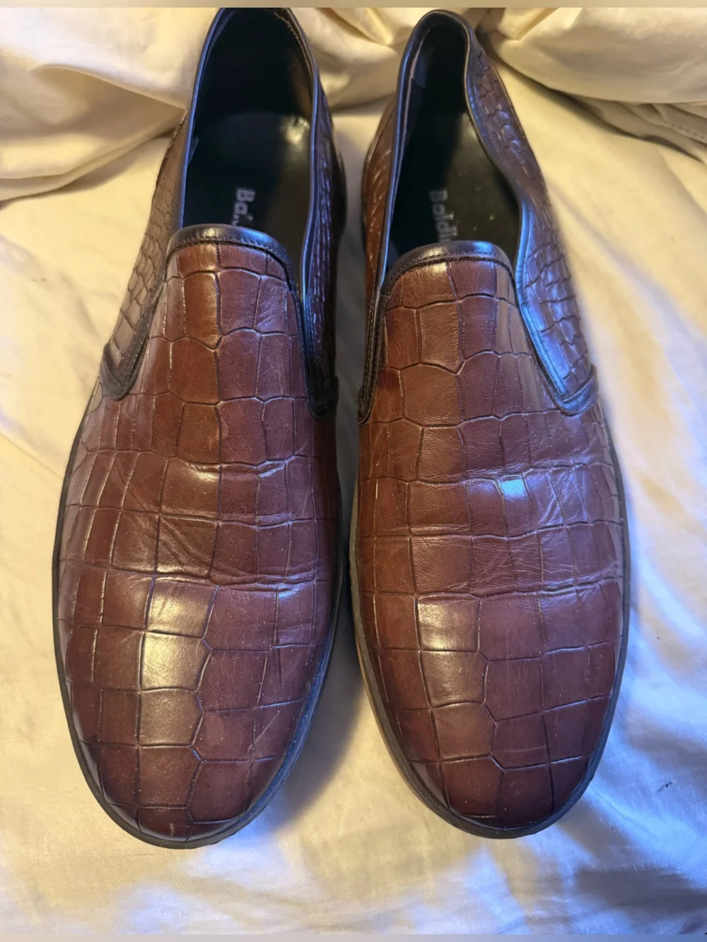BALDININI Italy Men’s 43 Brown Croc Embossed Leather Luxury Slip On Sneakers